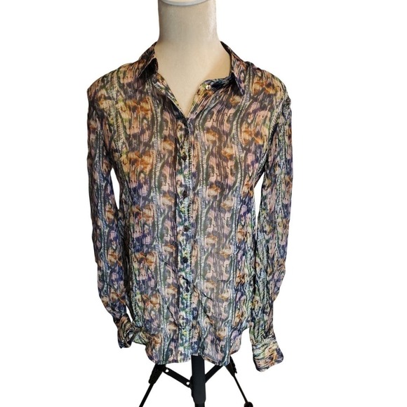 Theysken's Theory Silk semi sheer Button down Shirt Petite - Picture 1 of 8